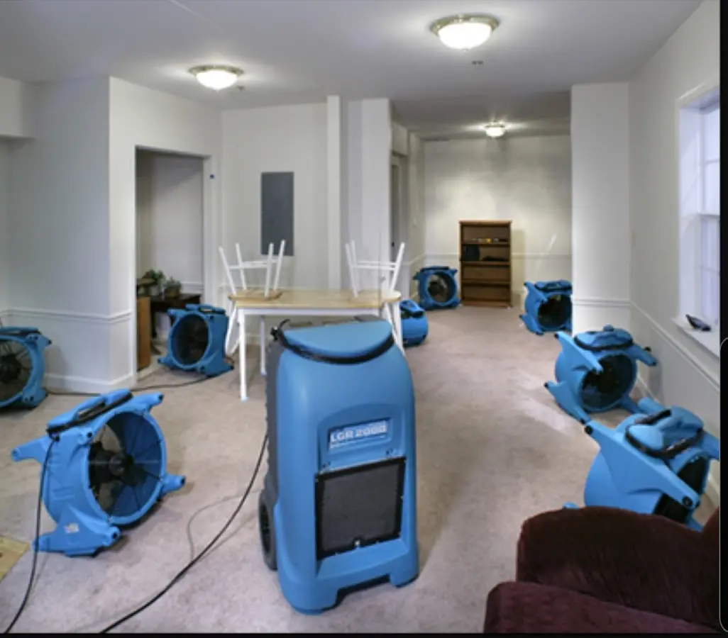 Air movers and dehumidifier setup for Water Damage Restoration in O'Hara